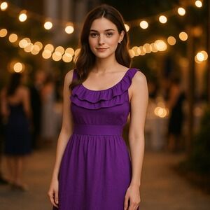 Elegant Purple Ruffle Neck Sleeveless Dress |Soft Feminine Y2K Modern Minimalist